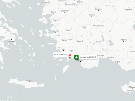 Mapa de la costa Egea en Turquia, hay dos bases de chárter de Yates Europa